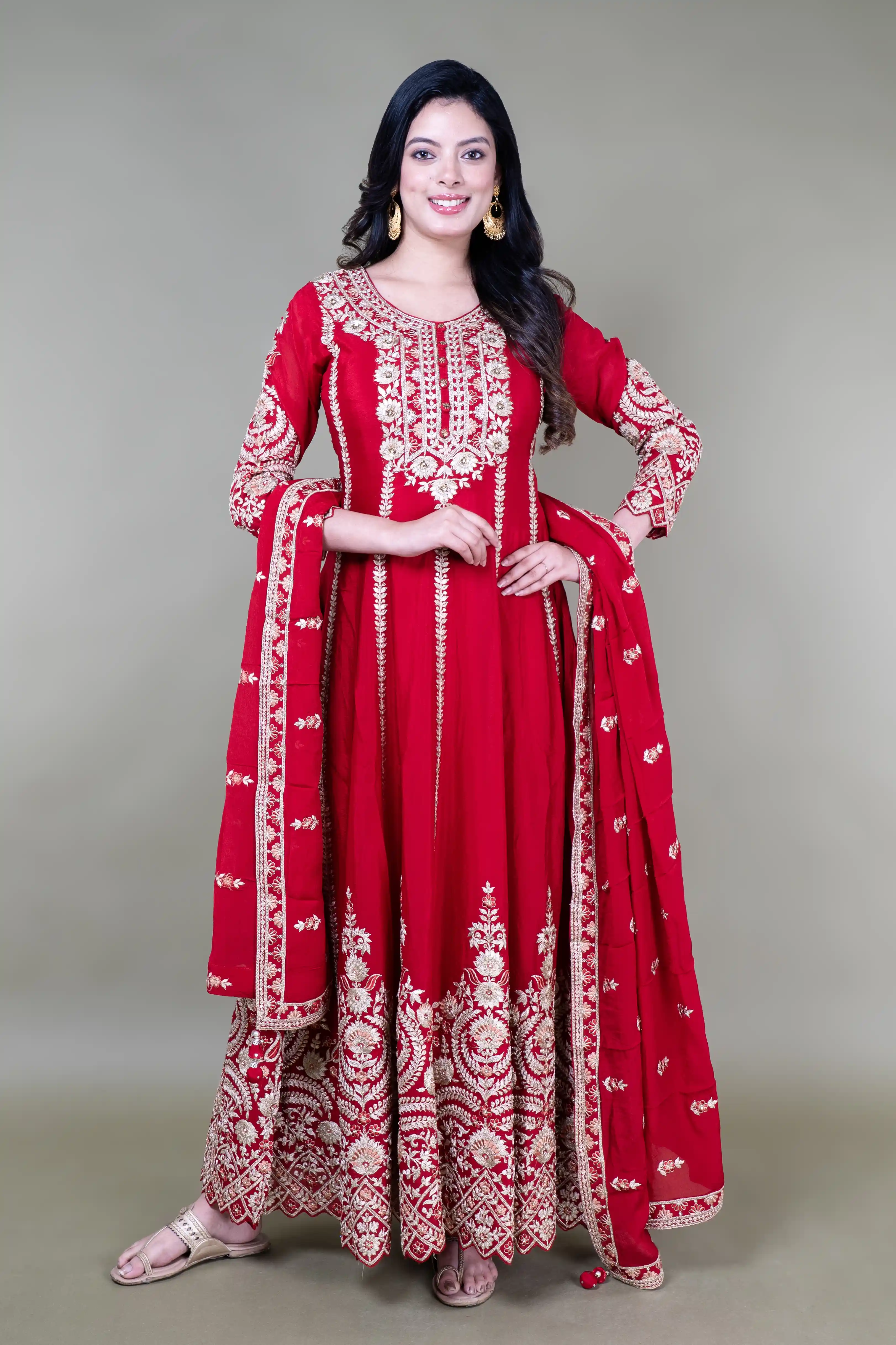 Maroon Hand Work Long Anarkali